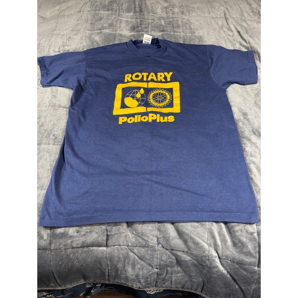 Vintage Fruit of the‎ Loom Rotary PolioPlus T-Shirt XL Navy Blue Made in USA 90s